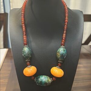 Carnelian, Copal Amber & Phoenix Stone  Beaded Necklace